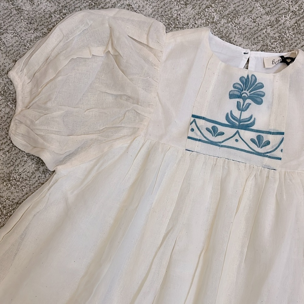 Belle Chiara Girls’ Organic Ivory Vertical Ornamental Border Selene Dress—4Y - Picture 5 of 14